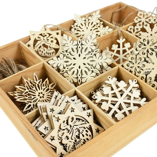 10PCS Wooden Snowflakes Ornaments Christmas Wood Snowflake Hanging  Decorations Christmas Tree Wooden Pendant 