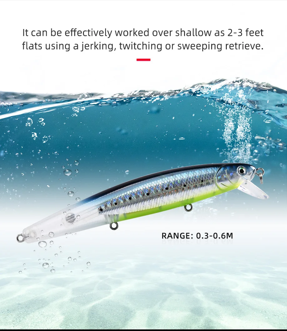 Allblue Flash Elritze 110 Angel köder 110mm 5/8 Unzen Glow Jerkbait Wobbler langsam aufhängend Kunststoff-Köder-Bass Hecht gerät – Detail 7