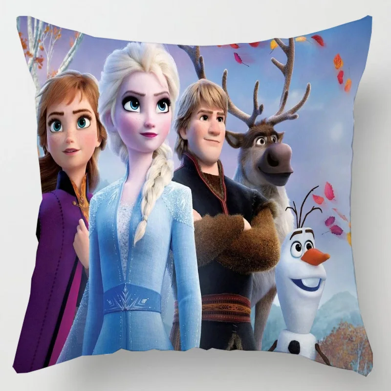 Disney Frozen Princess Cushion Cover Anime Action Figure Elsa Anna Princess Short Plush Home Decorative Sofa Pillow Case 45x45cm images - 6