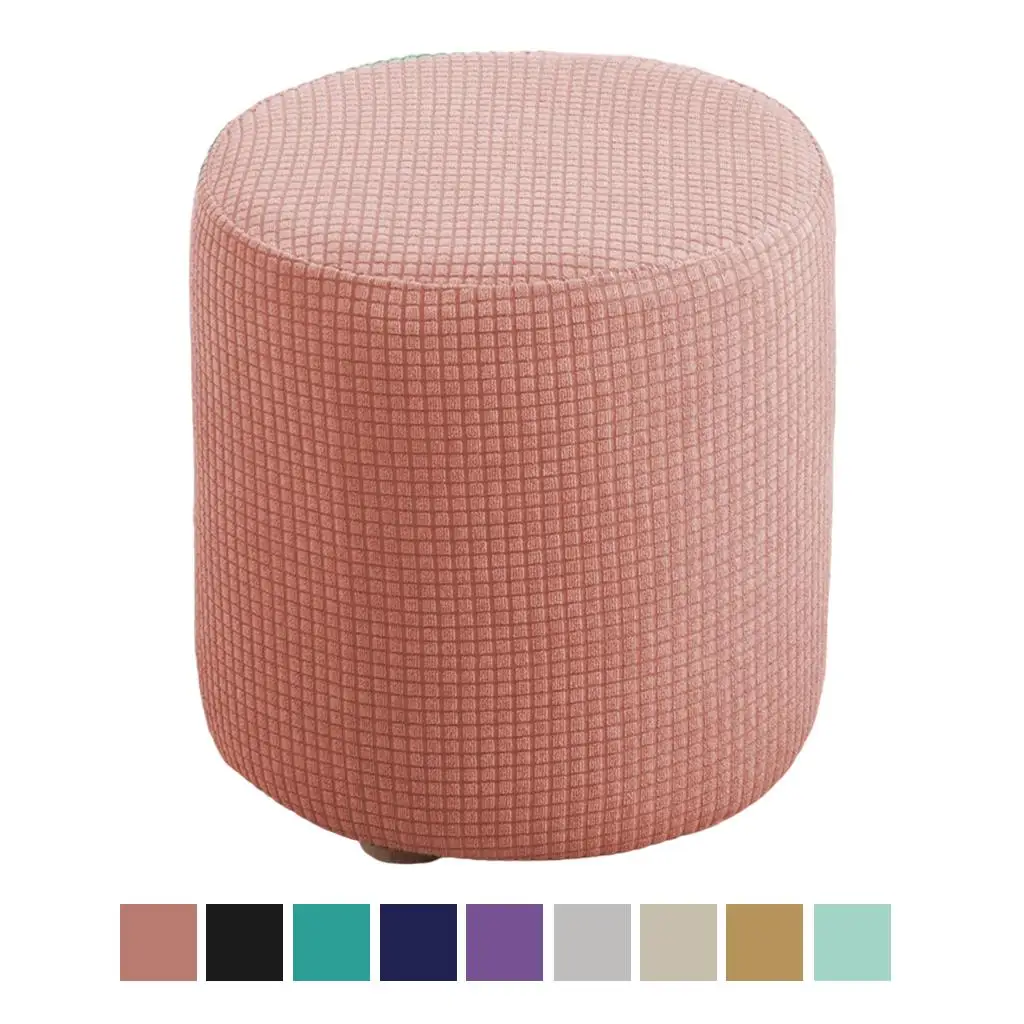 Round Ottoman Slipcover Polyester Blend Footstool Protector Covers Stretch with Elastic Bottom Washable Jacquard Fabric 3