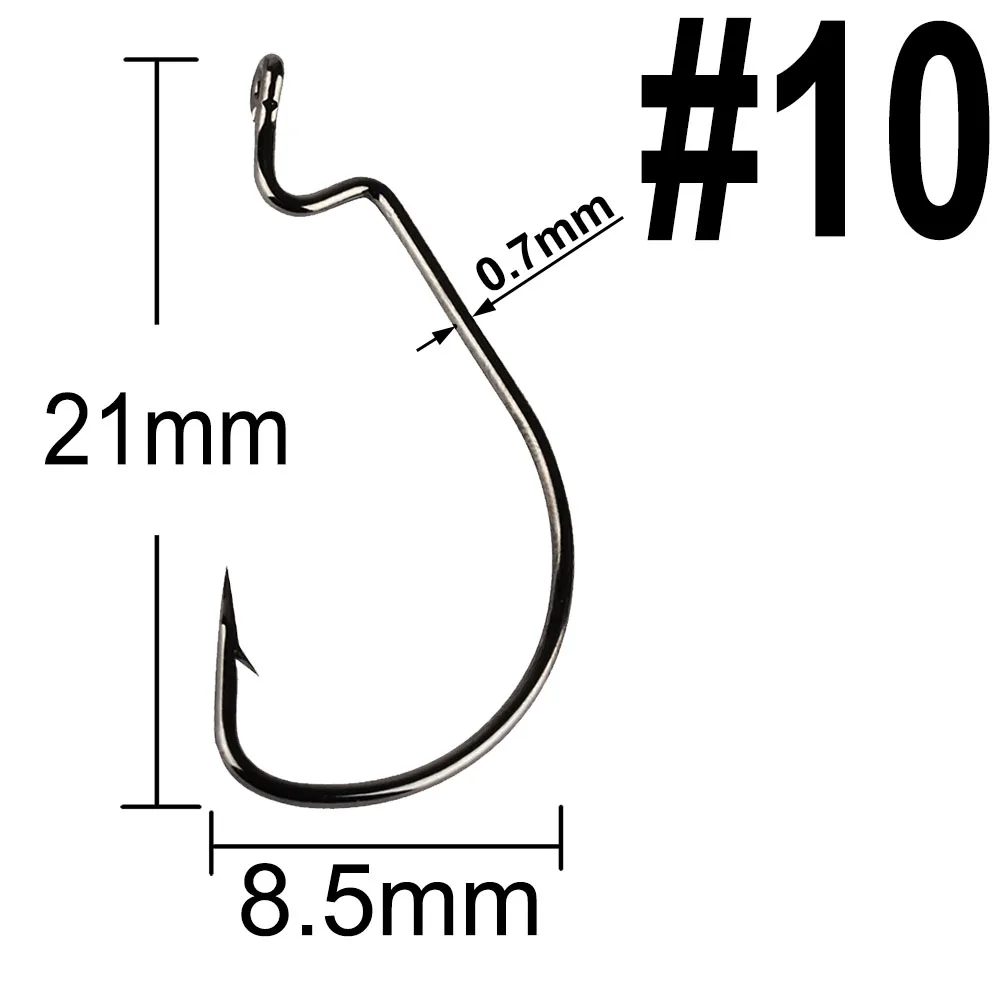20pcs High Carbon Steel Wide Gap Worm Fishing Hooks - Black Barbed Hooks