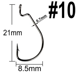 20pcs High Carbon Steel Wide Gap Worm Fishing Hooks - Black Barbed Hooks (7316 size 10)