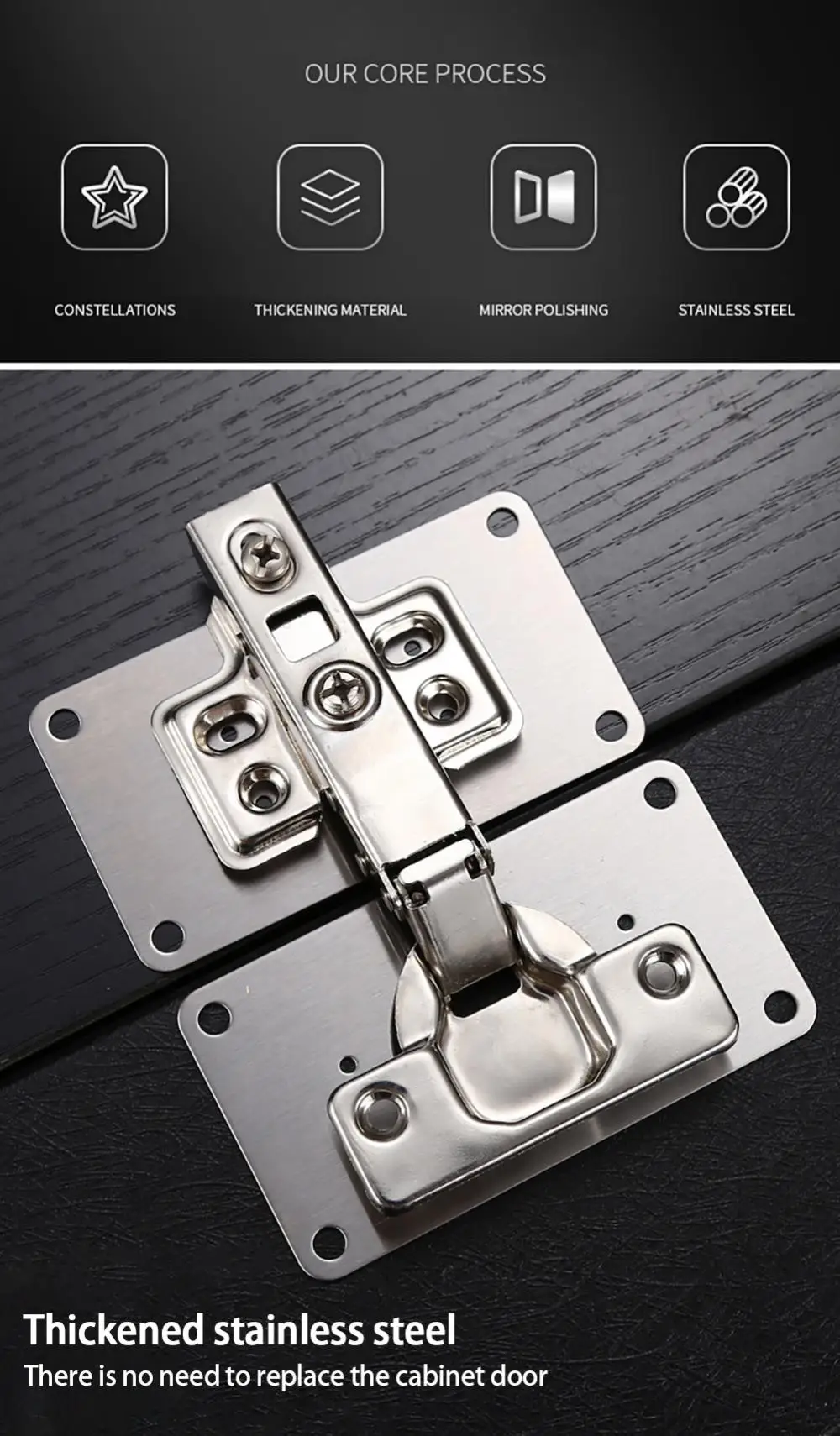 Description Picture 6 of itemStainless Steel Hinge Fixing Plate Kit Cabinet Door Hinge Repair Plate Bracket with Mounting Screw for Kitchen Furniture