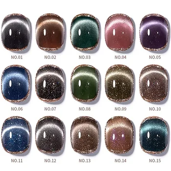 1-15pcs SHAKA Super Bright Black Cat Eye Gel Nail Polish Shop Nail Art Home DIY Nail Design for Women Girls Manicure Supplies 1