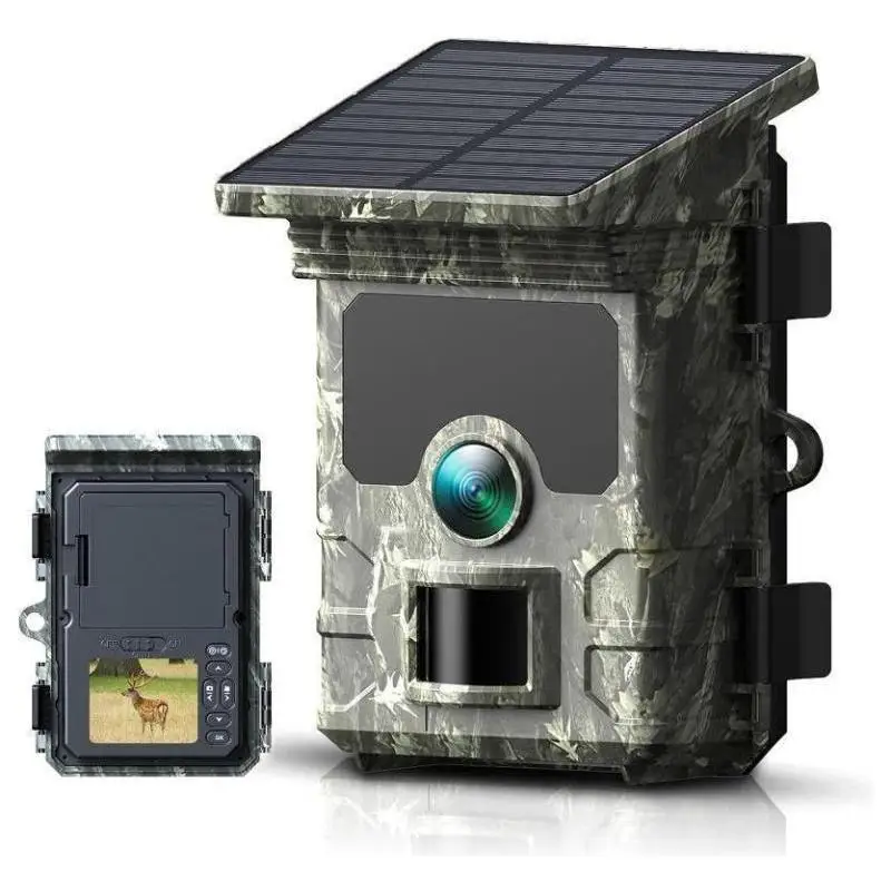 Caméra de chasse étanche 30MP 2K avec panneau solaire vision nocturne infrarouge pour suivi faune sauvage