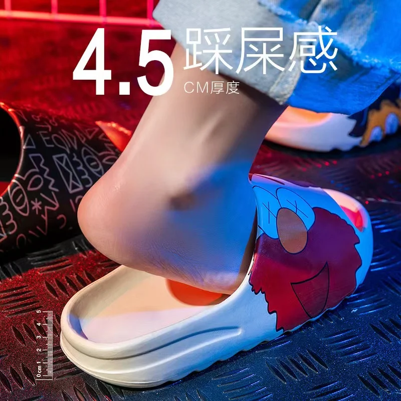 EVA 프린트 샌들, 여름 샤팅 감각, 코코넛 슬리퍼, 두꺼운 밑창, 미끄럼 방지, 외부 착용, 커플 비치 샌들