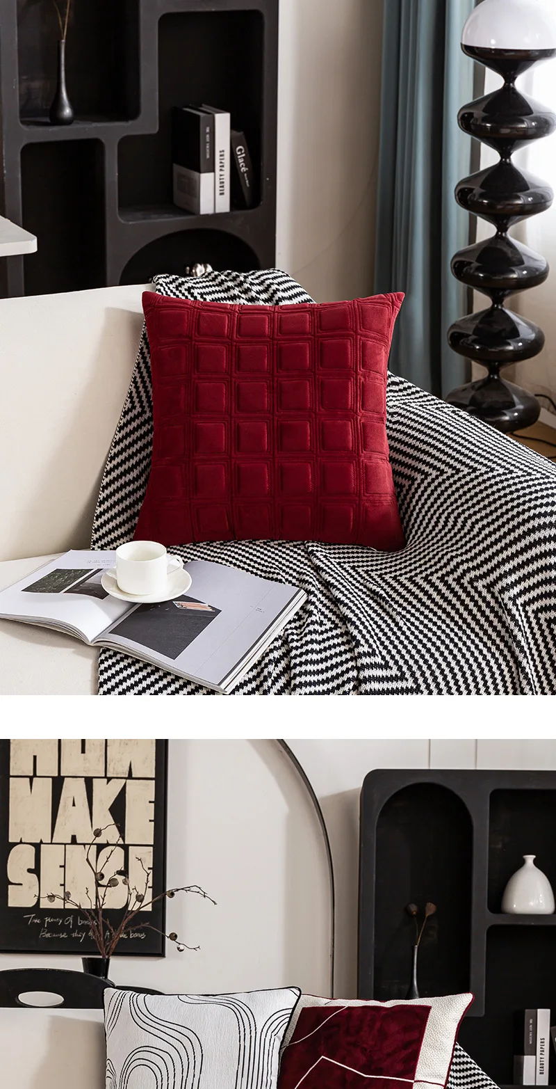 Geometrische minimalistische Boho strukturierte Kissenbezüge weiß schwarz rot abstrakte Dekokissenbezug für Sofa Bett moderne neutrale Dekoration – Detail 10