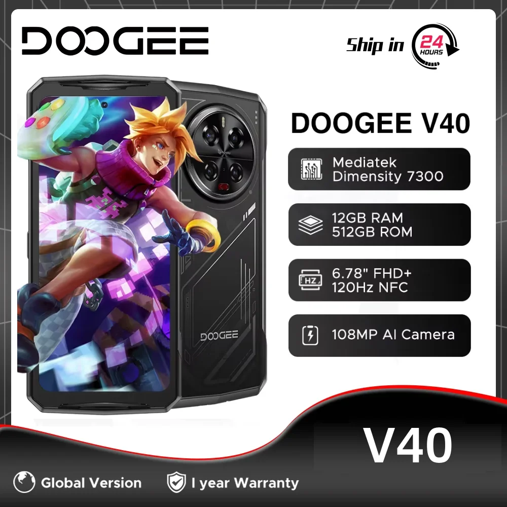 Global Version DOOGEE V40 5G Rugged Phone 32GB 512GB MTK Dimensity 7300 6.78"2.4K Ultra-clear Display 108MP Al Camera 8680mAh