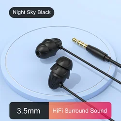 HiFi Surround Sound Noise - Reduction Sleep Earbuds with Mic - Soft Wired Headphones (3.5mm Black)