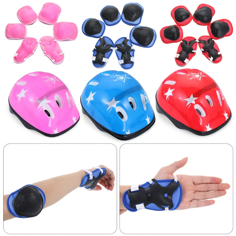 7Pcs/Set Children Knee Protection Roller Skating Helmet Protector Skateboard Balance Car Wrist