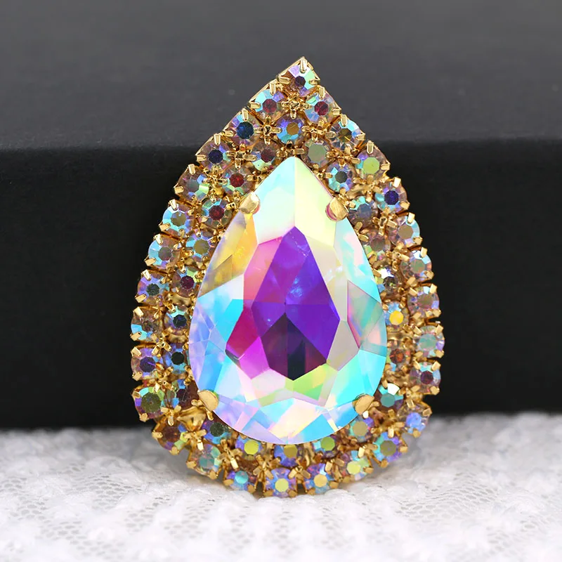 새로운 의류 액세서리 빅 사이즈 20x30mm 유리 크리스탈 스톤 더블 행 체인 림 눈물 모양 라인 석 Diy 드레스에 바느질