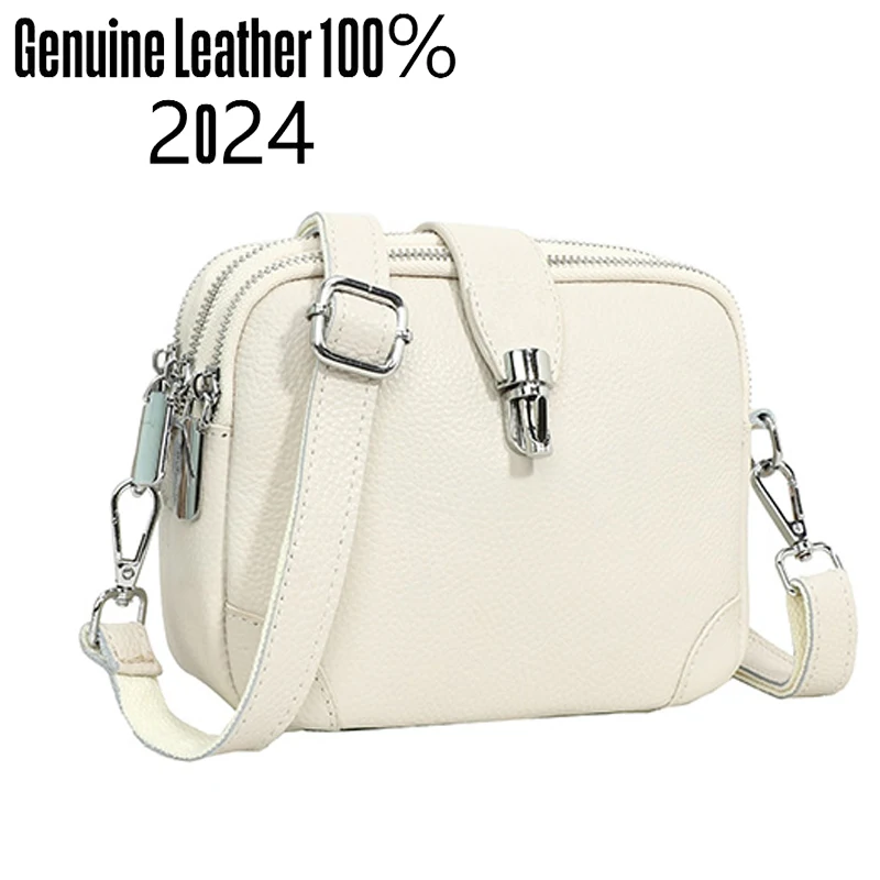 

Luxury New 2024 Women's Shoulder Bag 100% Layer Cowhide Female Messenger Bags Trendy Designer Casual Handbag Wallet Sac A Main