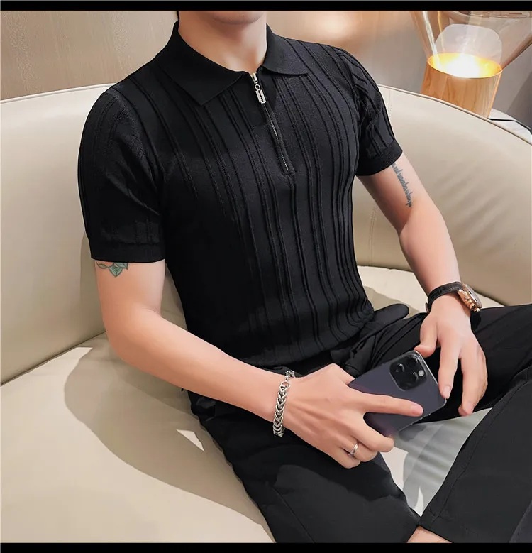 Summer Striped Knitted Polo Shirt for Men Short Sleeve Lapel Knitwear Male Casual Business POLO T-shirts Social Streetwear Tee 11 Sbbccb755955e4d8caca717c6346b842cR