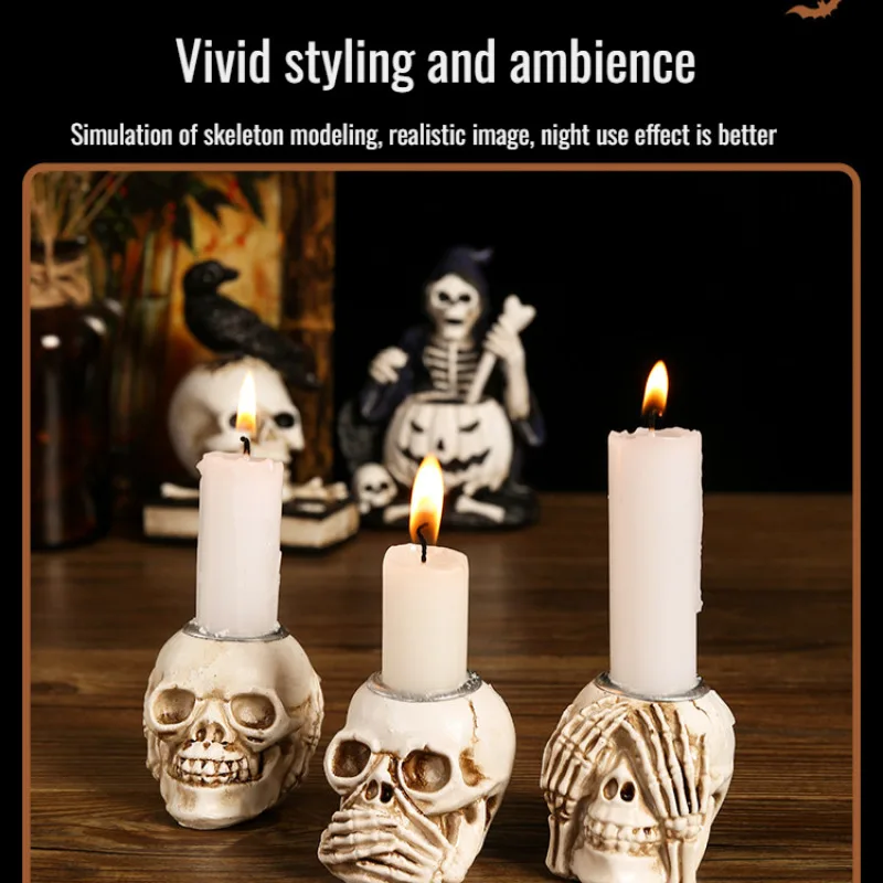 Horror Skull Candlesticks Escape Room Decorations Halloween Ghost Festival Movie and Drama Props