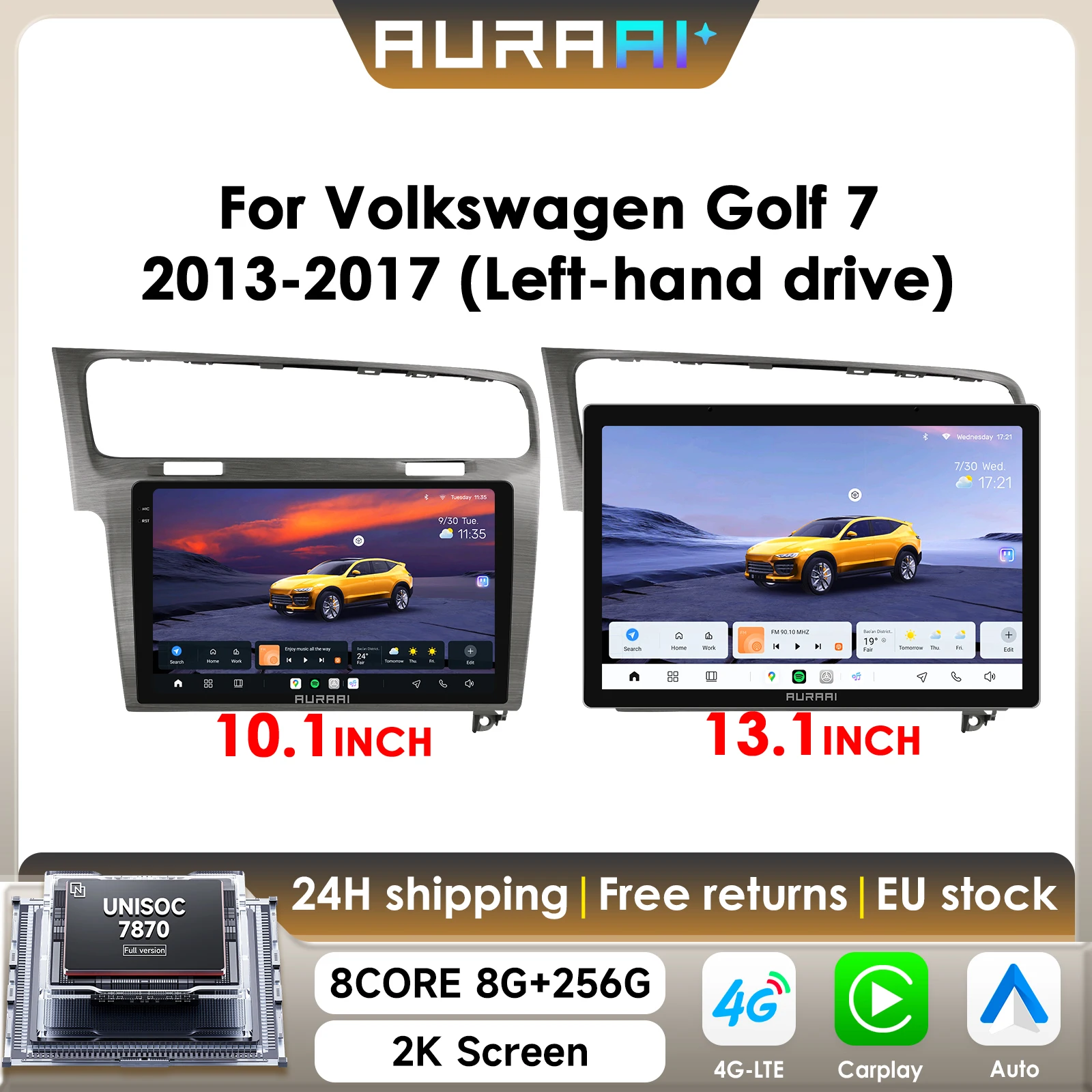 AURAAI X100 Android 13 Inteligentne Radio Samochodowe do VW Golf Carplay Podwójny Mikrofon DSD ADAS Kamera 360 Ekran 2K UIS7870