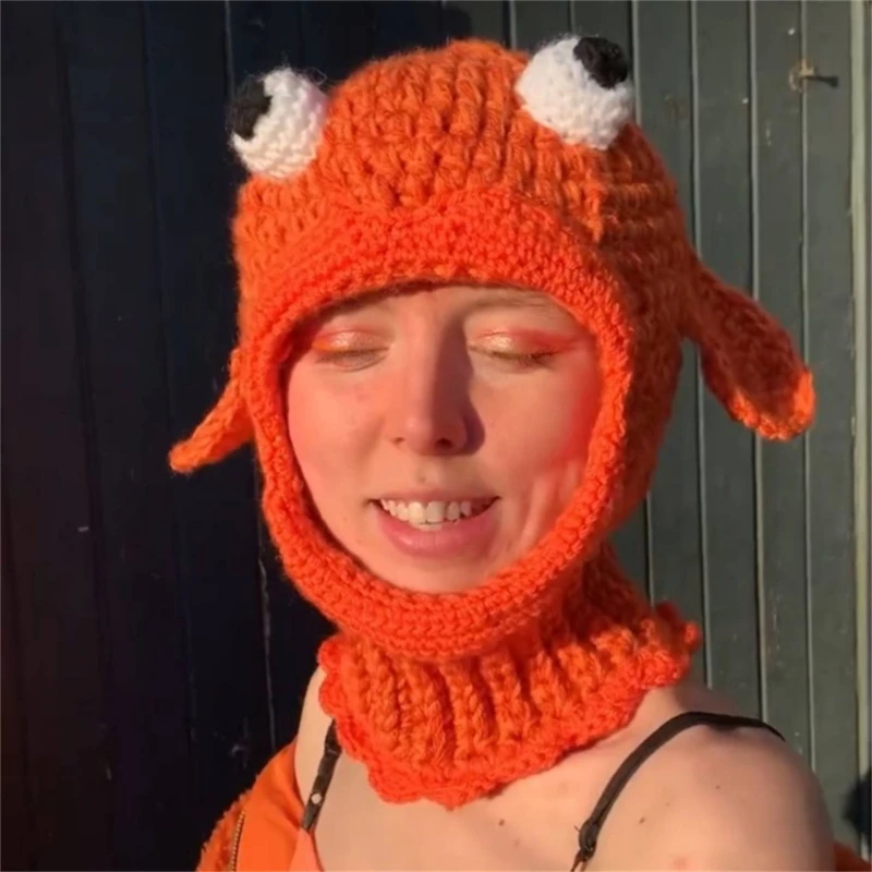 

Balaclava Neck Protect Hat with Goldfish Shape Winter Knit Hat for Adult