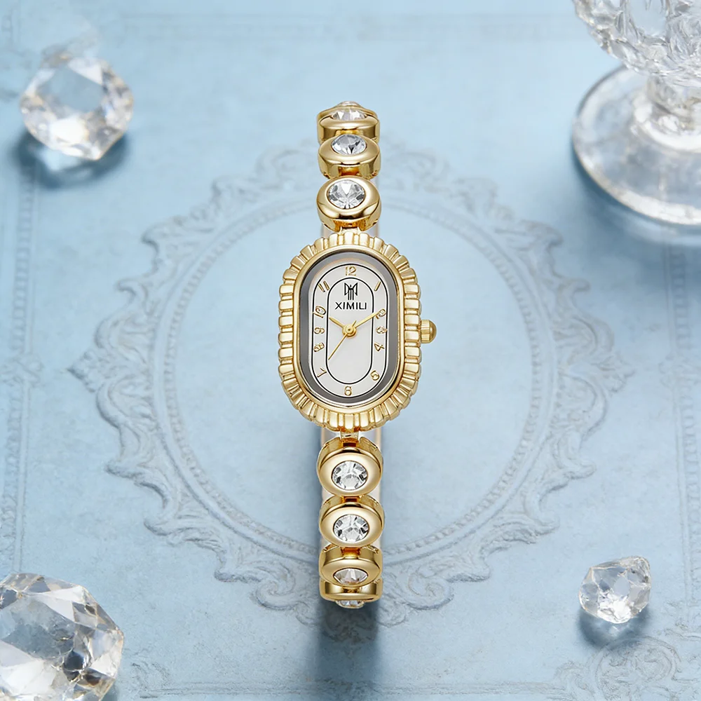 Elegant Women's Gold Tone Crystal Bracelet Watch - Luxury Quartz Dress Accessory