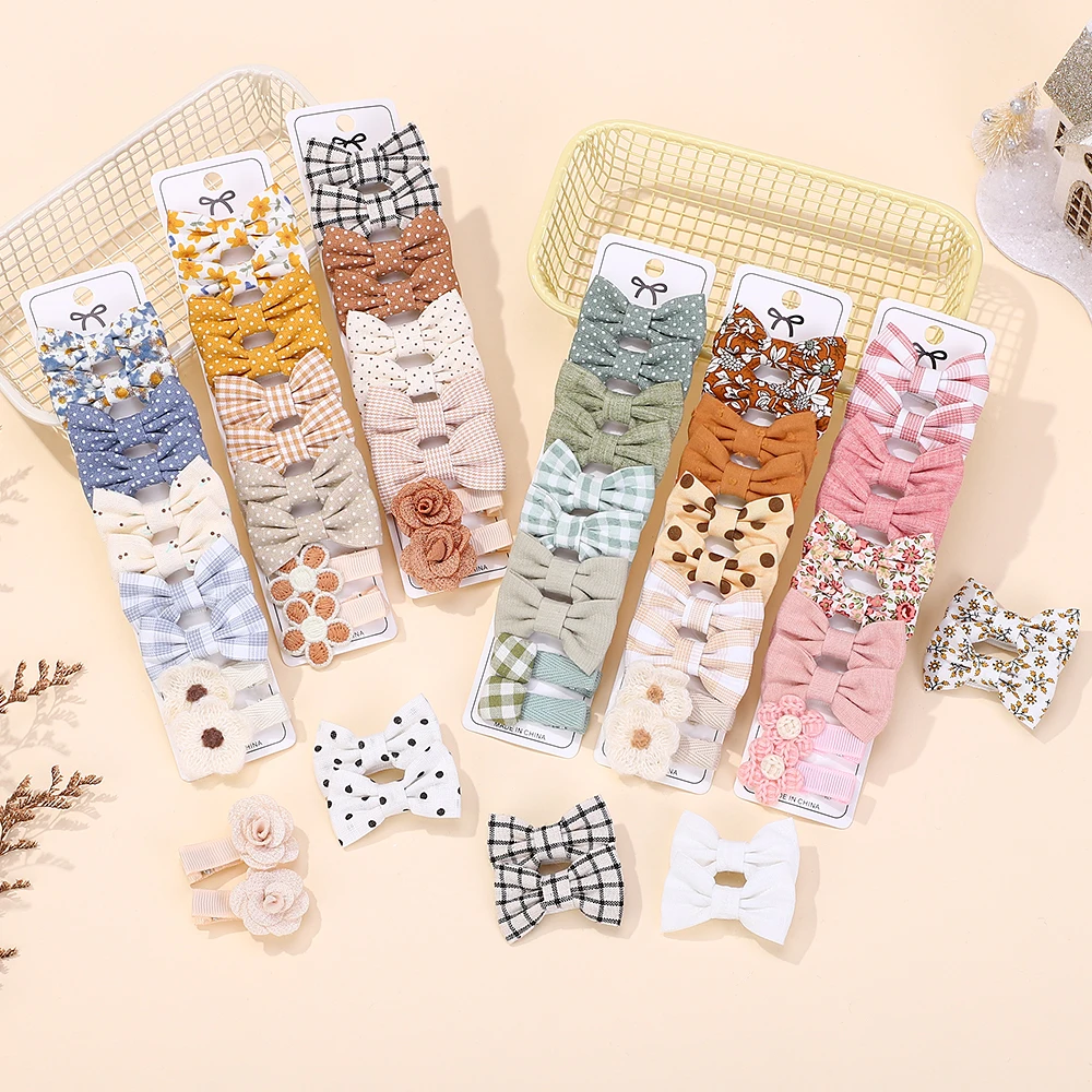 RAINBOW BOWS 10Pcs/set Handmade Fabric Printed Barrette Boutique Mini Bangs Bow Hair Clip Ins Daisy Hairgripes Spring Style