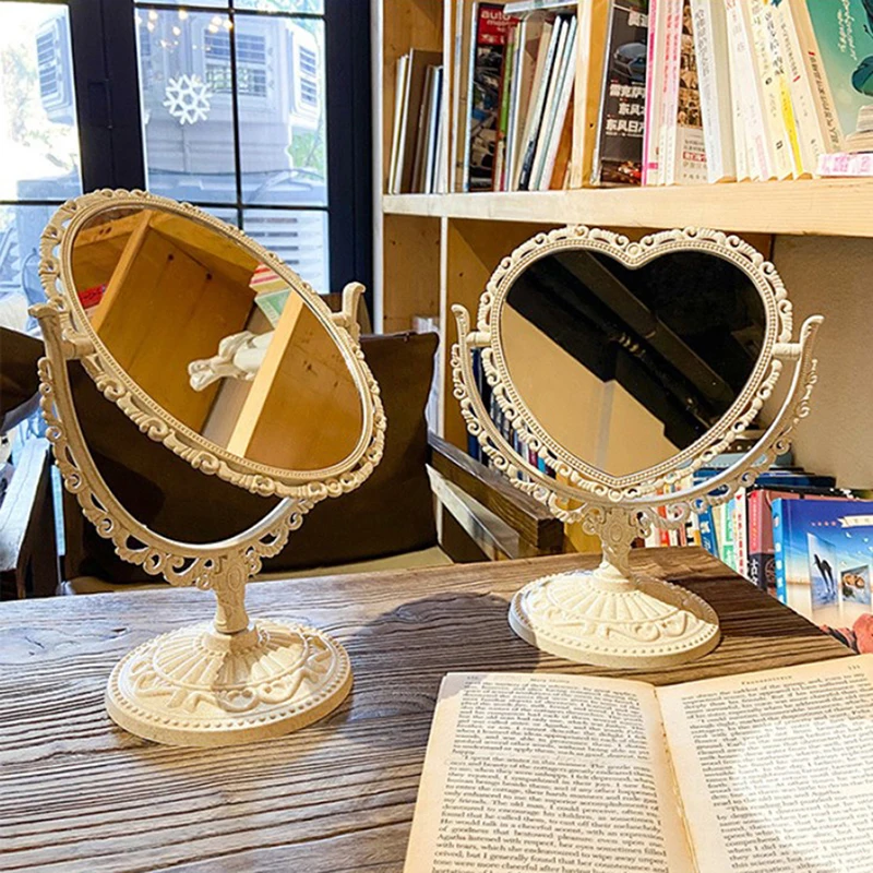 화장품용 하트 모양 거울, 기능성 내구성 책상 타입, 빈티지 유럽 스타일 메이크업 거울, 메이크업 포켓 컴팩트 거울