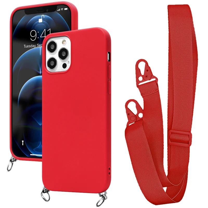 Crossbody Strap Cord Chain Silicone Phone Case with Lanyard Attachment