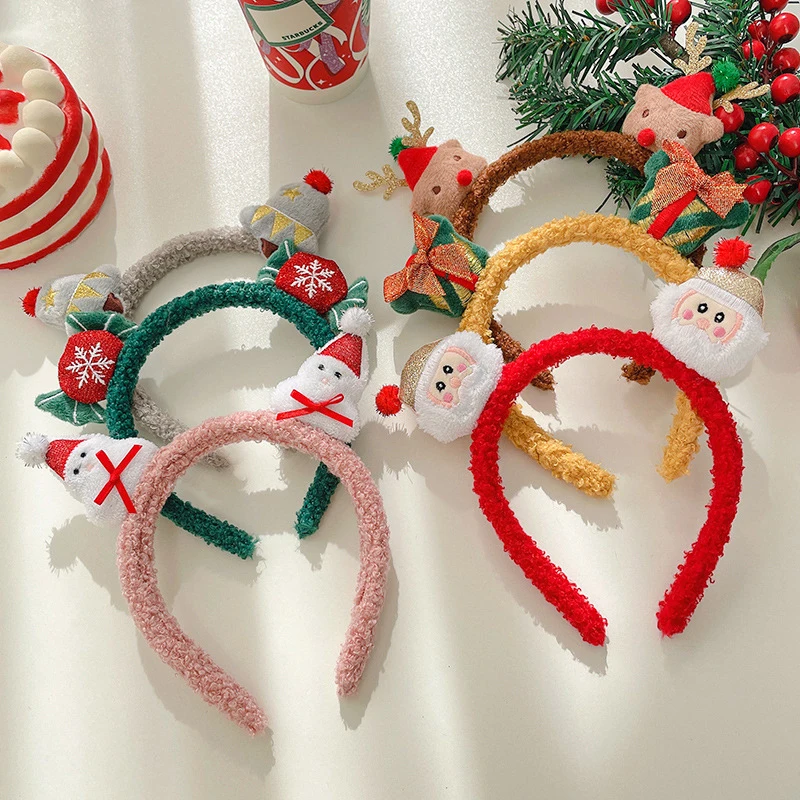

Christmas Hairbands Headdress Exquisite Xmas Plush Headdress Fancy Reindeer Antlers Snowmen Hair Band Party Headband Gift