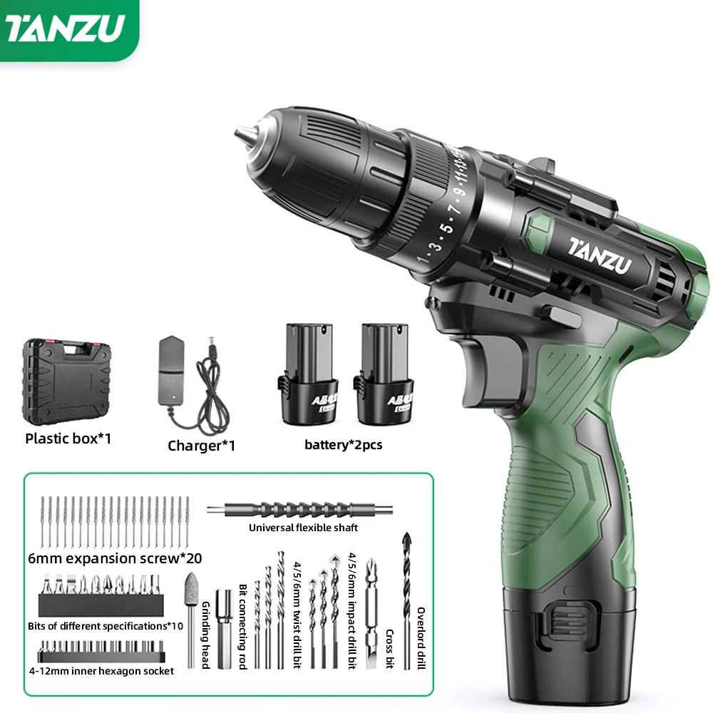 리튬 이온 배터리 무선 드릴, 속도 조절 가능, 12V, 40Nm 토크 드릴, 전기 스크루 드라이버, LED 조명 포함, 무선 전원 드라이버