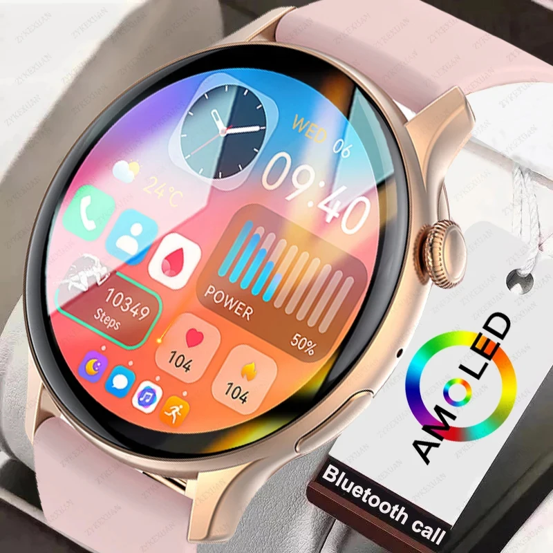 2024 여성용 스마트 워치, AMOLED 1.43 인치 HD 스크린, 블루투스 통..