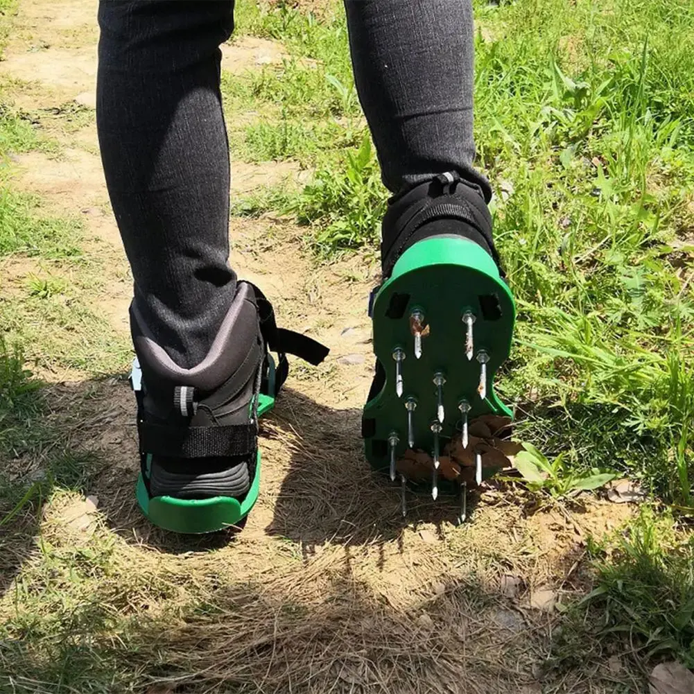 Green Plastic Lawn Aerator Spiked Sandals for Gardening