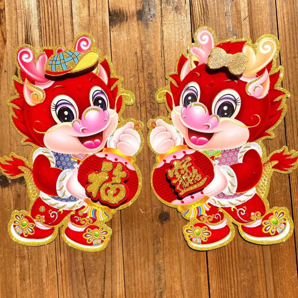 

1 Pair Chinese New Year Door Stickers Sparkling Rich Color 2024 Year of The Dragon Window Clings Spring Festival Stickers