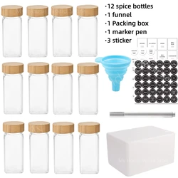 Bamboo-Lidded Glass Spice Jar Set - Kitchen Seasoning Containers and Organizers (12pcs jars set)
