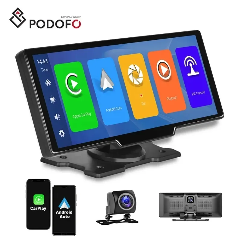 

Podofo 3in1 9.3" Portable CarPlay Android Auto Car Stereo Radio Rear Camera Monitor Kits Dash Cam DVR BT GPS FM Auto Electronics