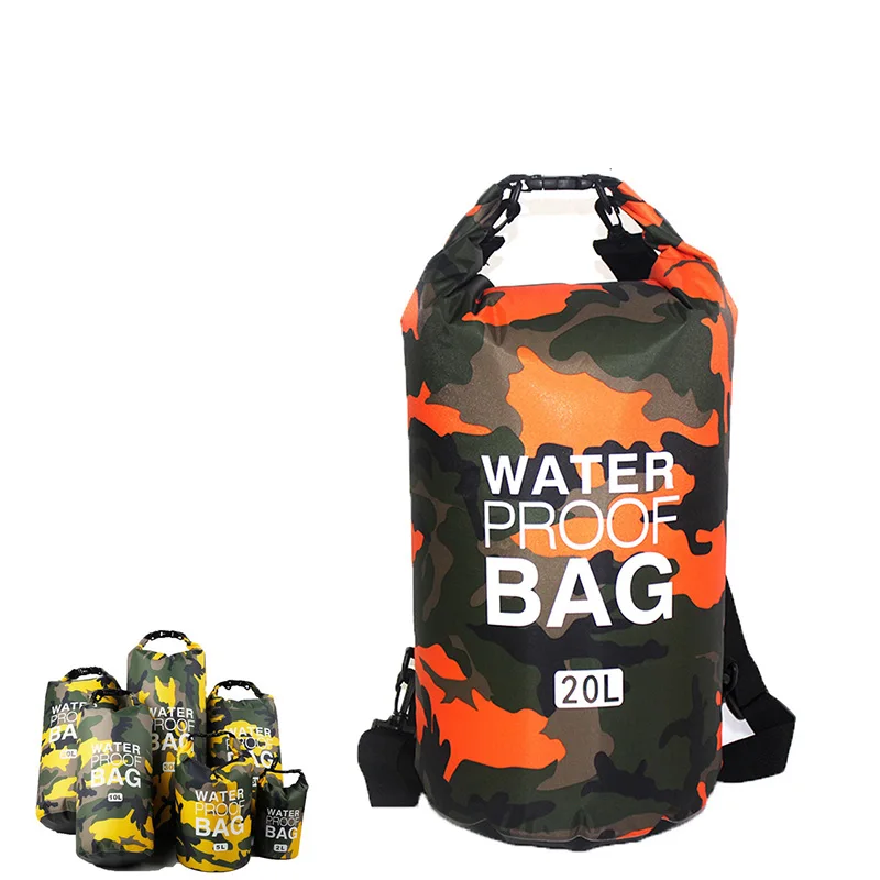Camouflage Polyester Waterproof Bag Shoulder Waterproof Bucket Lightweight Drifting Swimming Storage Bag Backpack