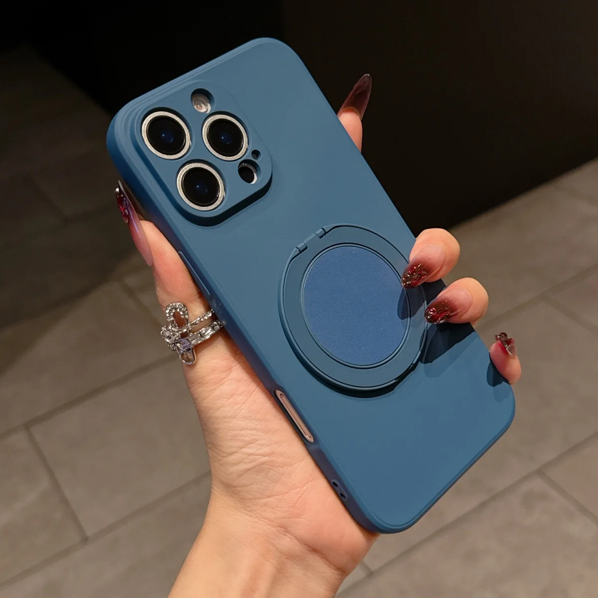 360° Rotating Liquid Silicone Case with Ring Kickstand and Grip Bracket
