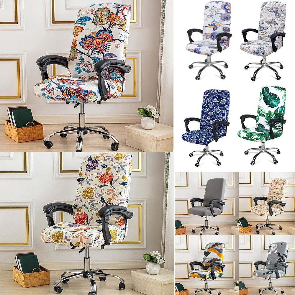 

Stretch Printed Computer Office Chair Covers Soft Fit Universal Desk Rotating Slipcovers Removable Washable Anti-Dust Spandex