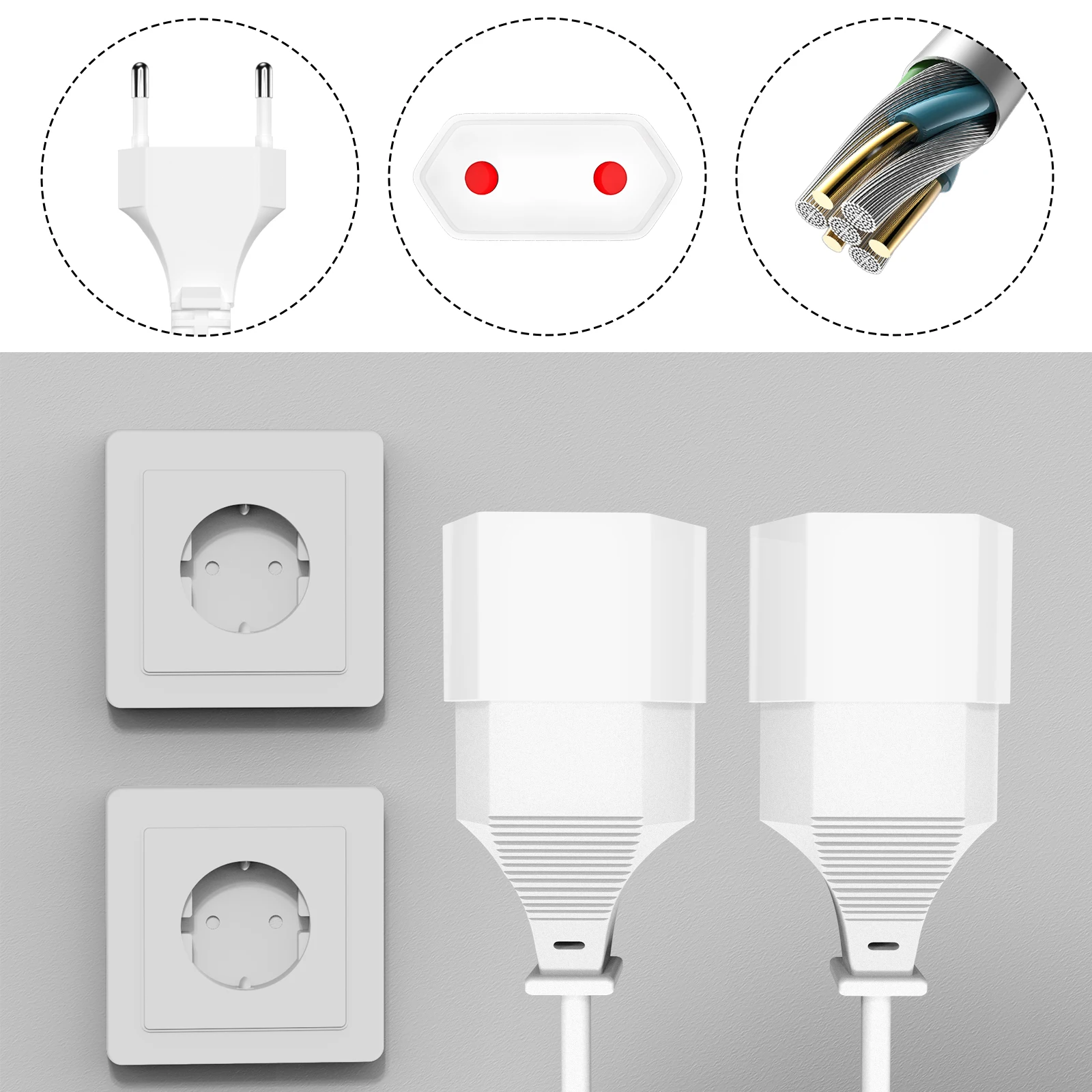 Dual Plug Power Extension Cable with Dual Switch - Safe & Compact Design