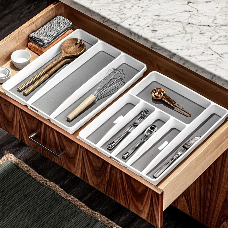 Kitchen Cutlery Storage Knife Fork Tray Drawer Tableware Organizer Spoon Plastic Cutlery Separation Storage Block Holder 3