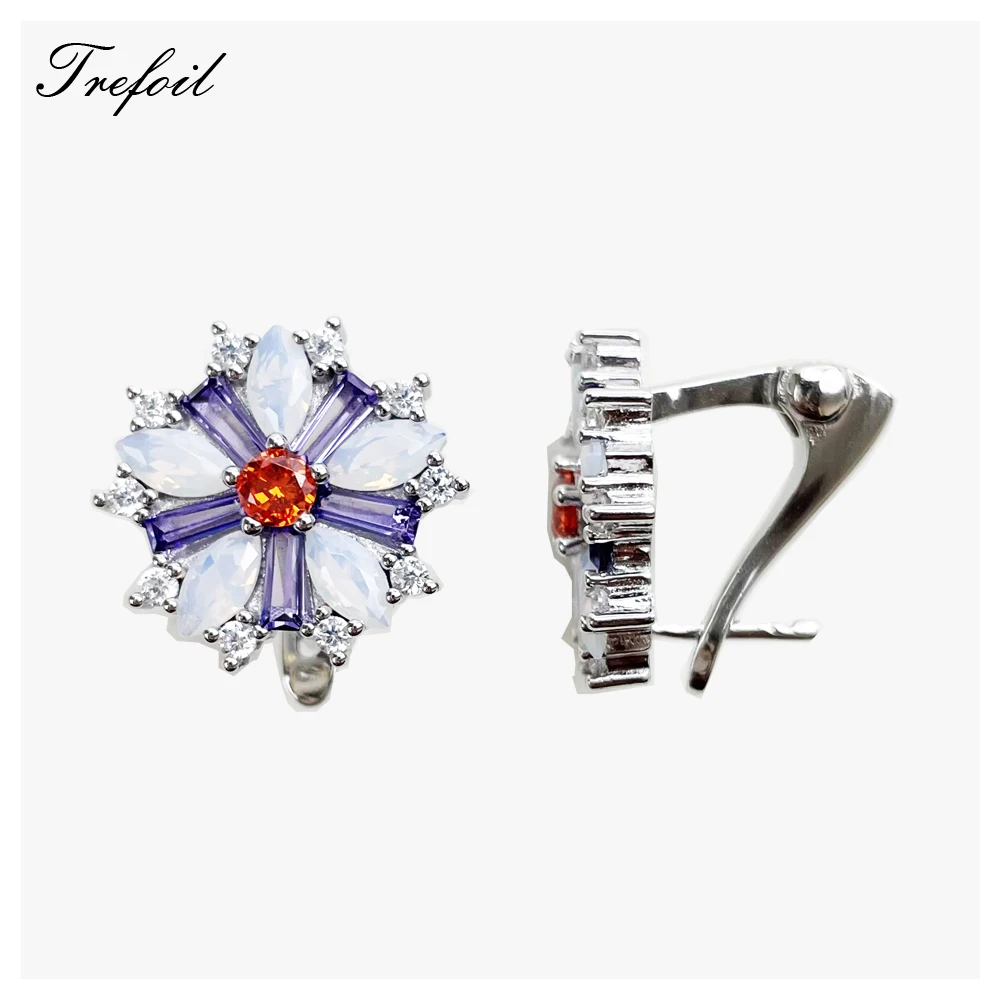 

Серьги-Клипсы из серебра 925 пробы с цветными цветами и фианитами