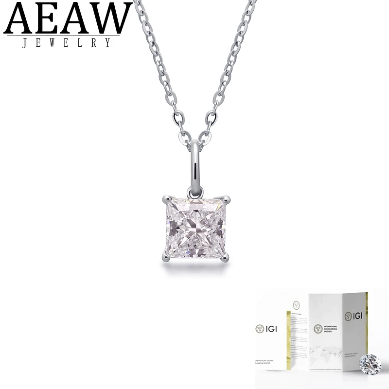 

1Ct Princess Lab Created Grown Diamond Pendant Necklace 14K White Gold CVD HPHT Diamond DEF Color VS-VVS Wedding Necklace IGI