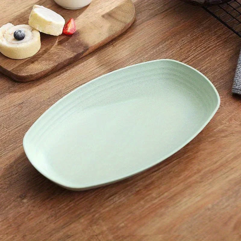 1pc Oval Dinner Plate, Wheat Straw Household Serving Plate, Fruit Salad Dinner Plate