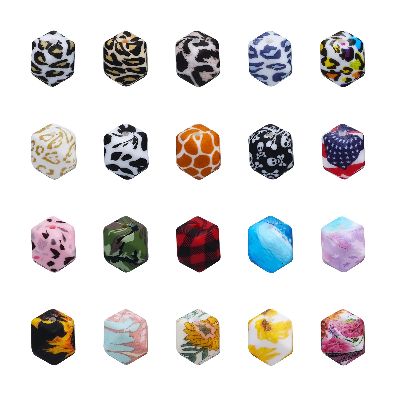 

50 шт., силиконовые бусины с принтом, 14 мм