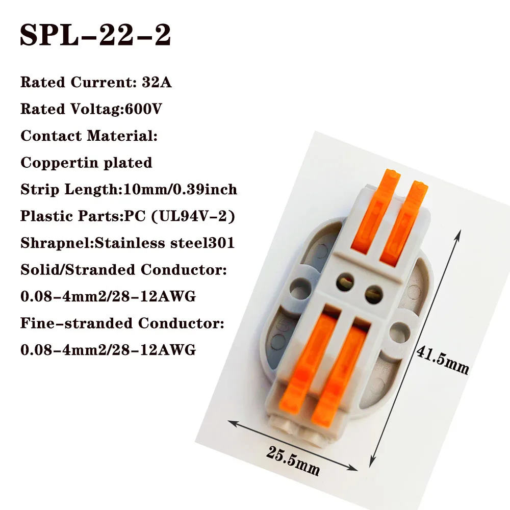 Wire Connector SPL 212 plug in waterproof connector Compact electrical fast connection Universal Terminal Block power connector