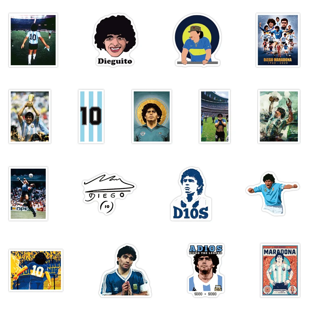 Maradona Football Star Stickers 50PCS for Laptop Ceramic Cup Motorcycle Mobile Phone Case Luggage Guitar Waterproof Deals sports star stickers