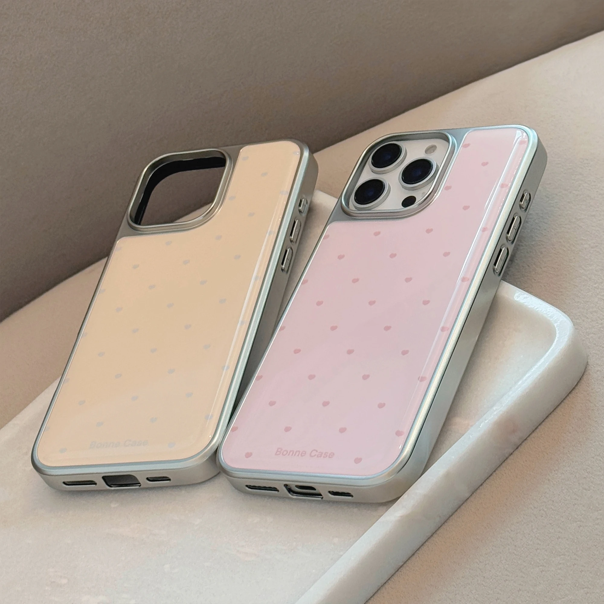Chic Solid Color Heart Design Phone Case with Silver Edge Trim