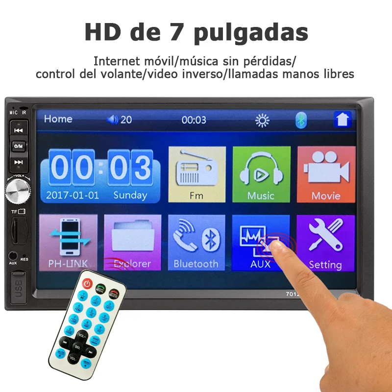 2 din 7 pulgadas Radio coche Internet móvil con Bluetooth Reproductor MP4  MP5 con pantalla soporte móvil coche alta definición pantalla táctil para  coche con cámara de visión trasera funda volante coche