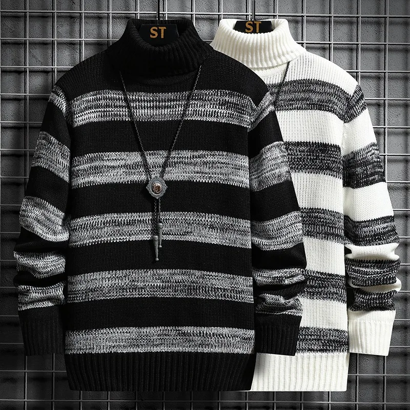 

2023 Autumn and Winter New Fashion Trend Striped Pullover Men's Casual Loose Comfortable Thick Warm Large Size Sweater M-3XL