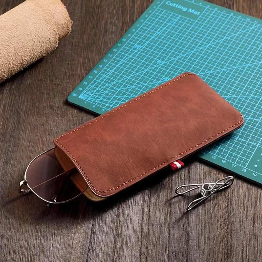 Velvet-Lined Fashionable Rectangle PU Leather Glasses Pouch