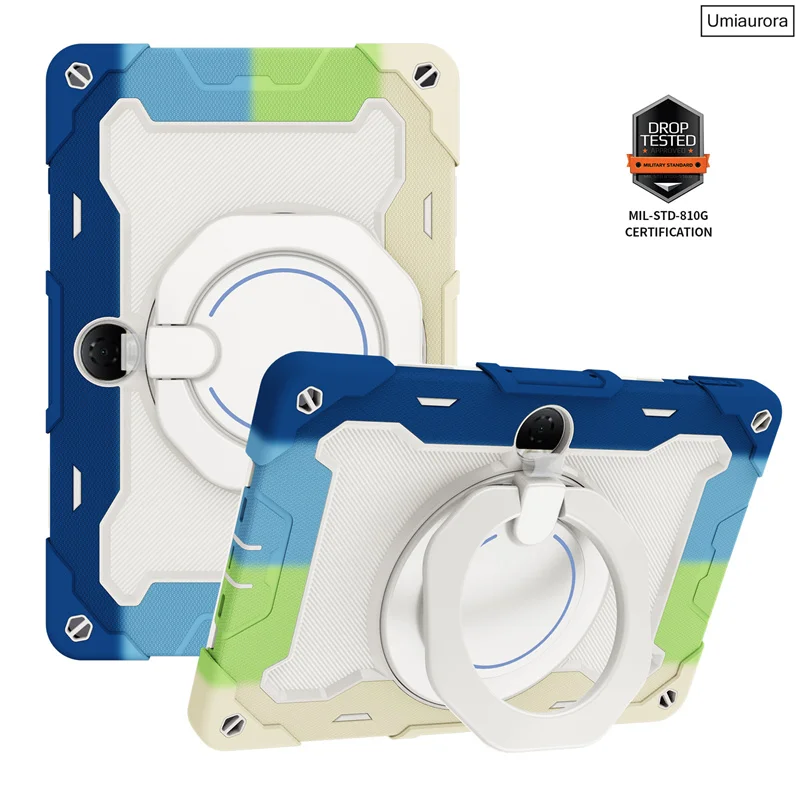 Shockproof Rugged Tablet Case with Pull Ring Stand and Strap - Enhanced Protection Cover
