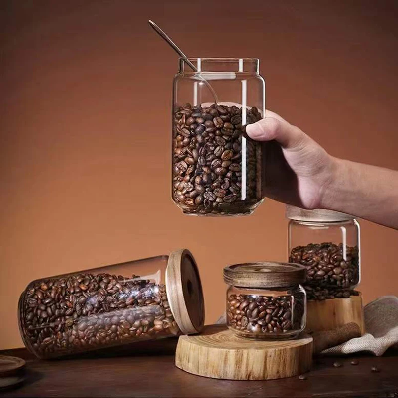 LODIKE Juego De 2 Tarros De Almacenamiento De Vidrio De 1000ml/35oz Con Tapas De Madera Natural, Contenedores Herméticos De Almacenamiento De Alimentos Para Organización De Cocina, Gran Capacidad Para