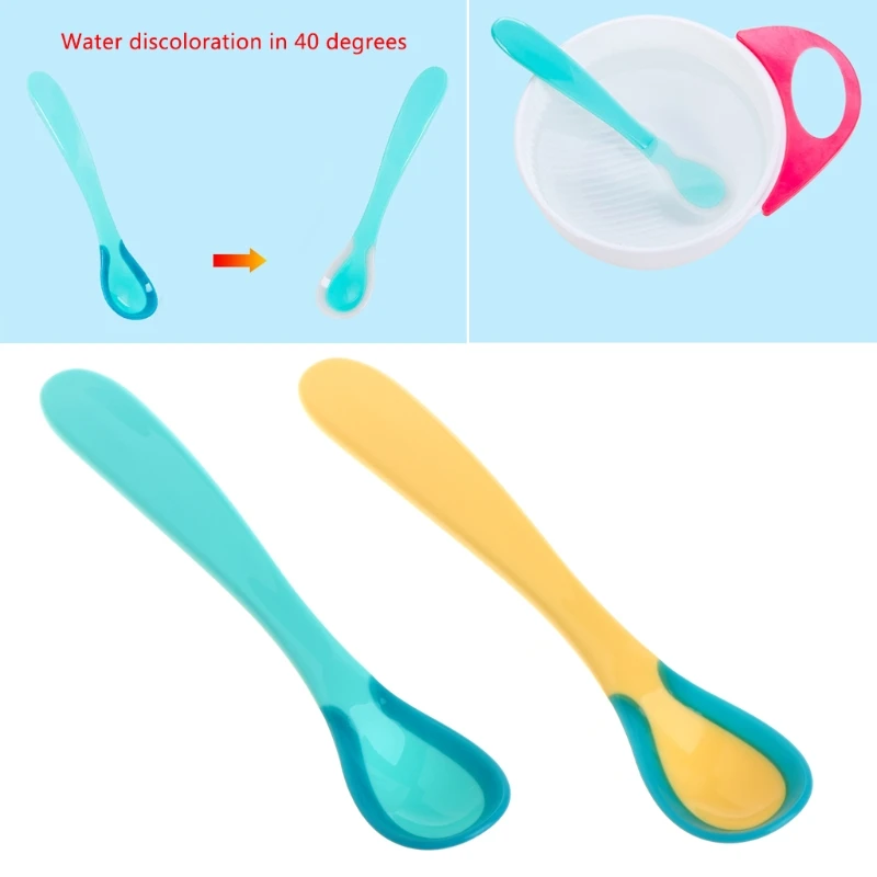 Silicone feeding spoon silicone cutlery set learning spoons baby cutlery Soft silicone baby feeding spoon candy color temperature sensing spoon children baby spoons feeding dishes feeder