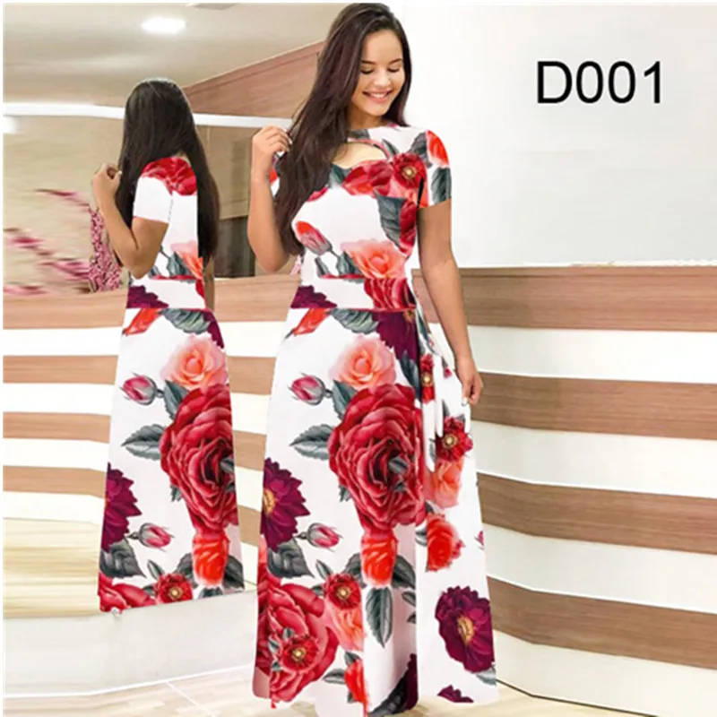 Women\'s Elegant Maxi Dress Retro Sexy Fashion Print Dinner Robe S-5XL
